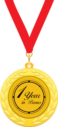 Custom 2 in. Gold Medallion with Red Neck Ribbon (1 Year In Bonus)