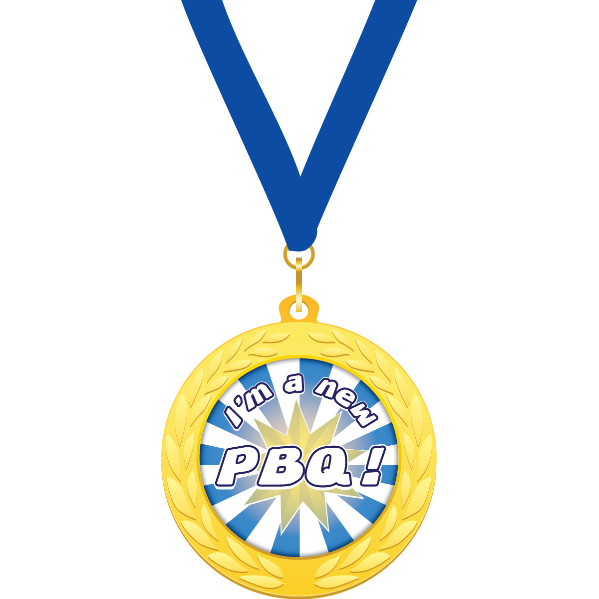Custom 2 in. Gold Medallion with Blue Neck Ribbon (I'm a new PBQ)