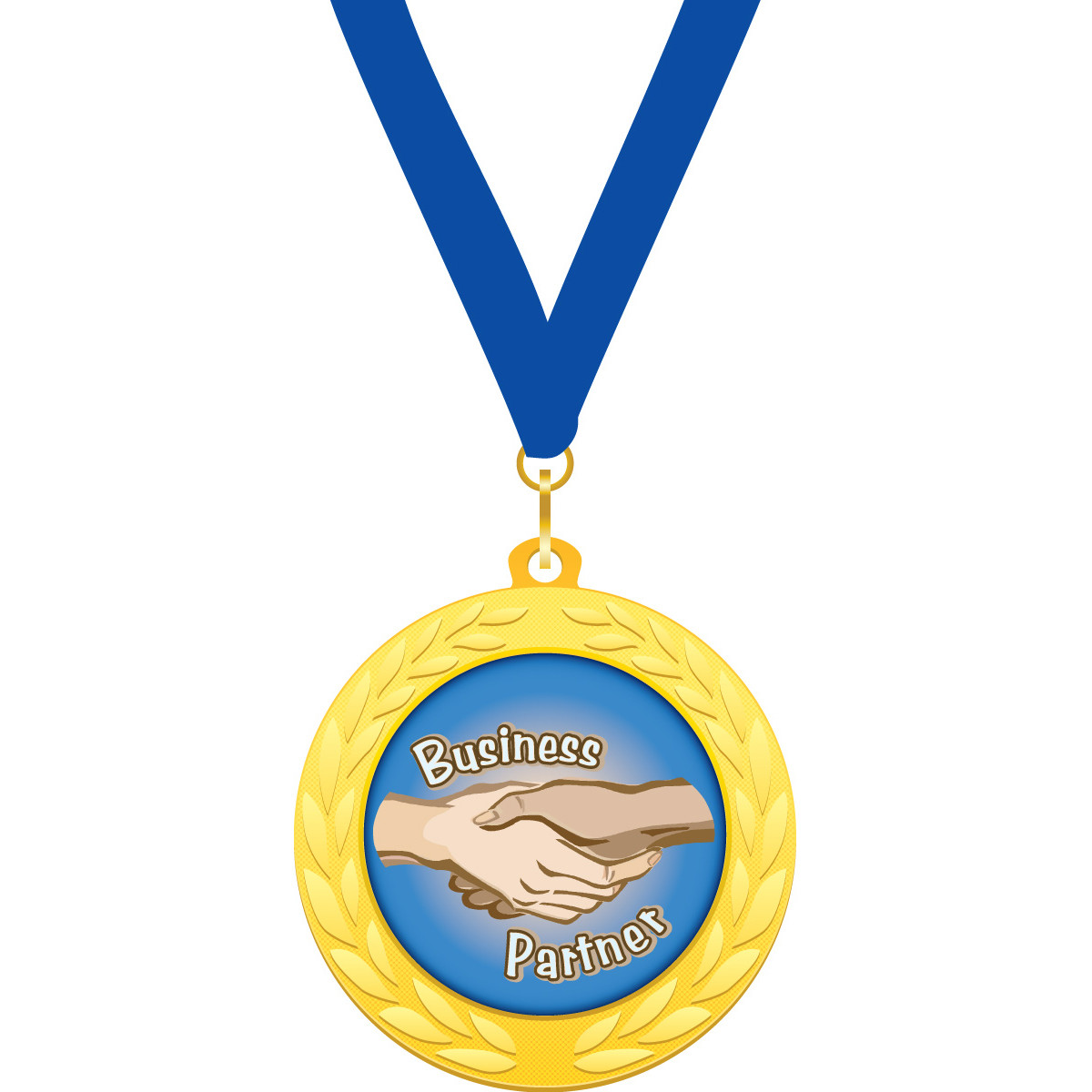 Custom 2 in. Gold Medallion with Blue Neck Ribbon (Business Partners)