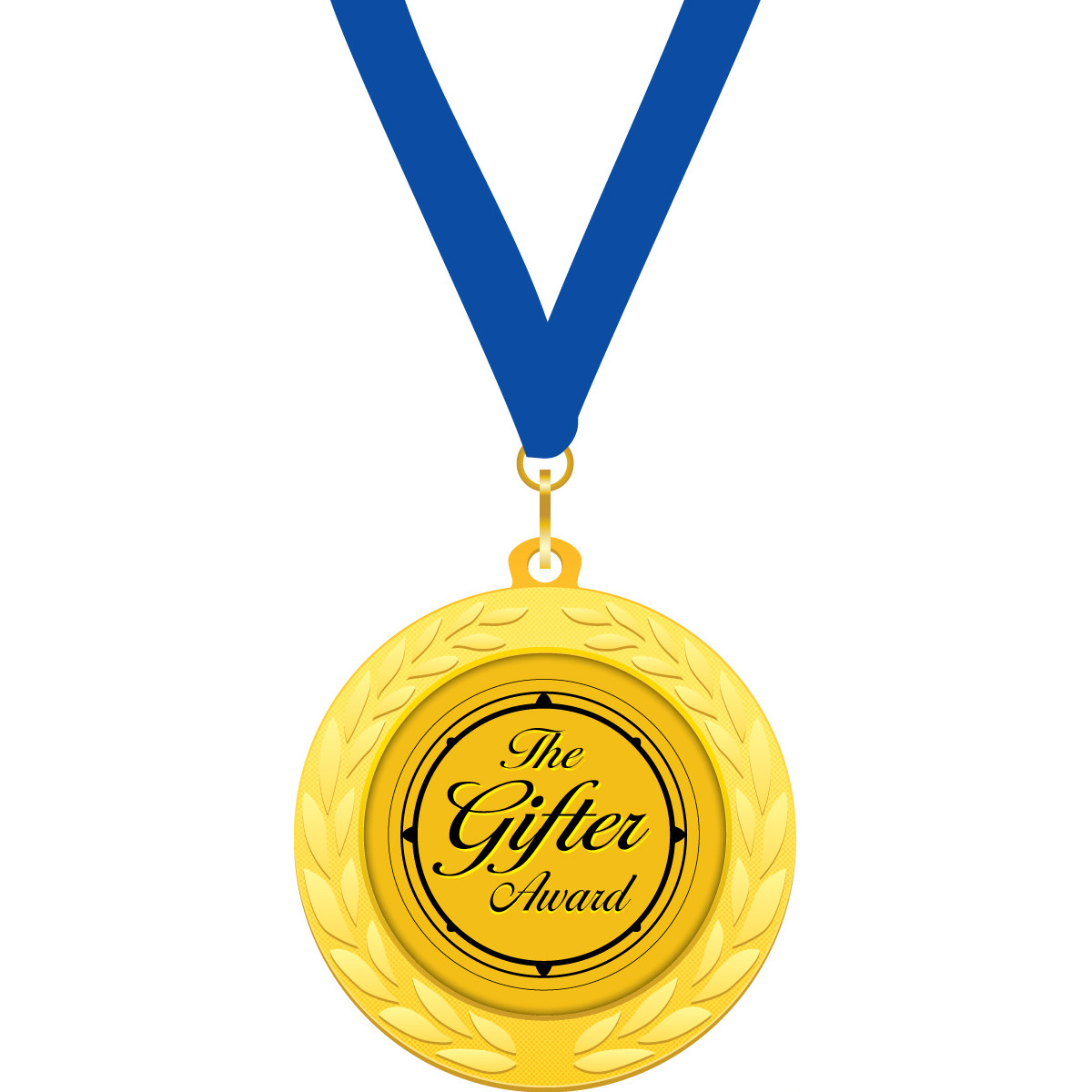 Custom 2 in. Gold Medallion with Blue Neck Ribbon (The Gifter Award)