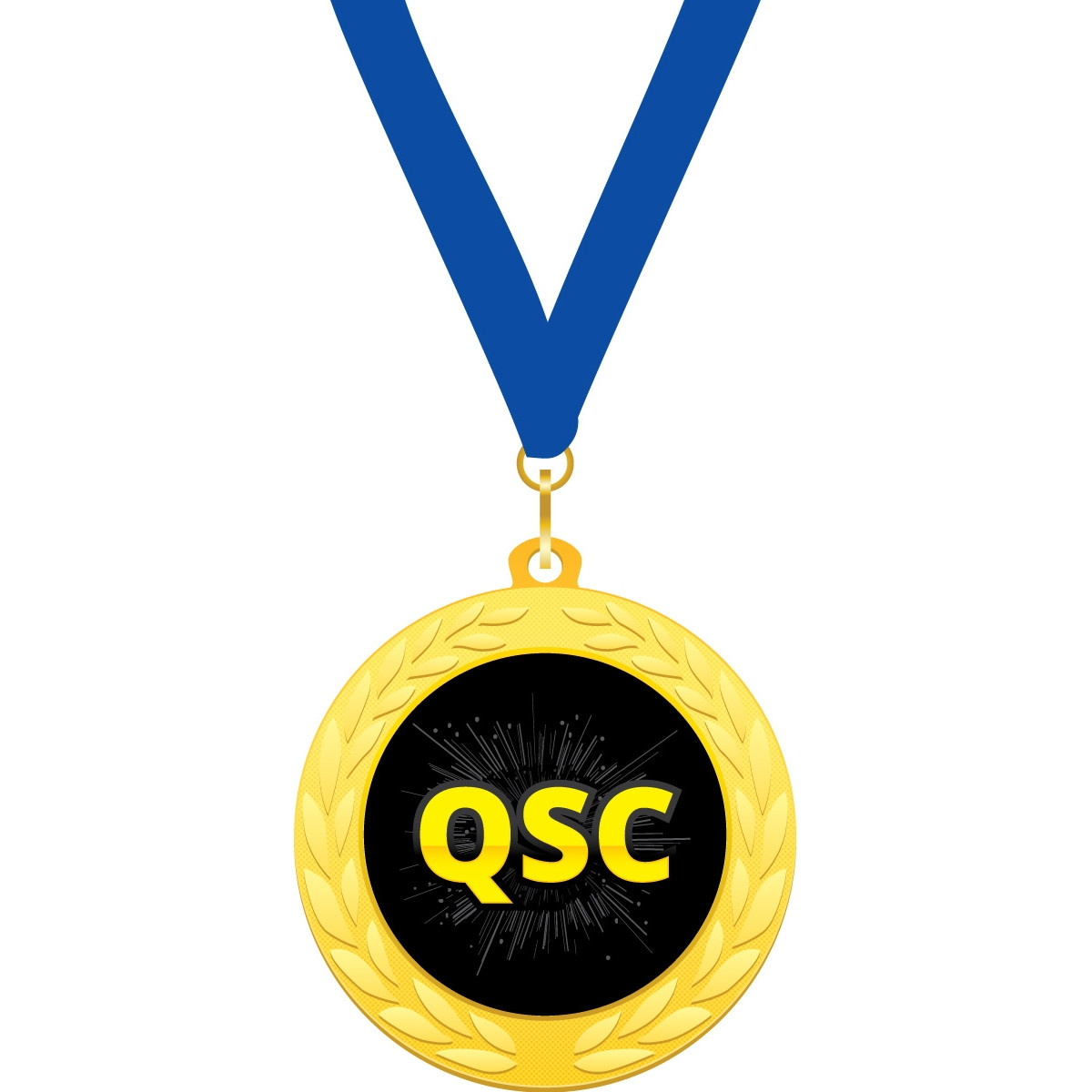 Custom 2 in. Gold Medallion with Blue Neck Ribbon (QSC)
