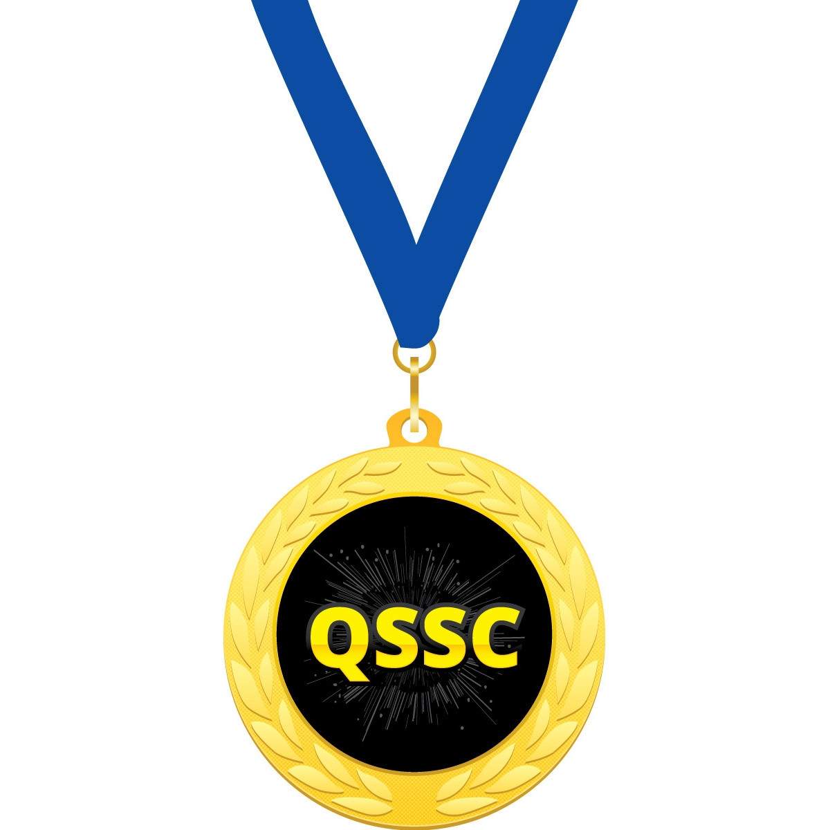 Custom 2 in. Gold Medallion with Blue Neck Ribbon (QSSC)